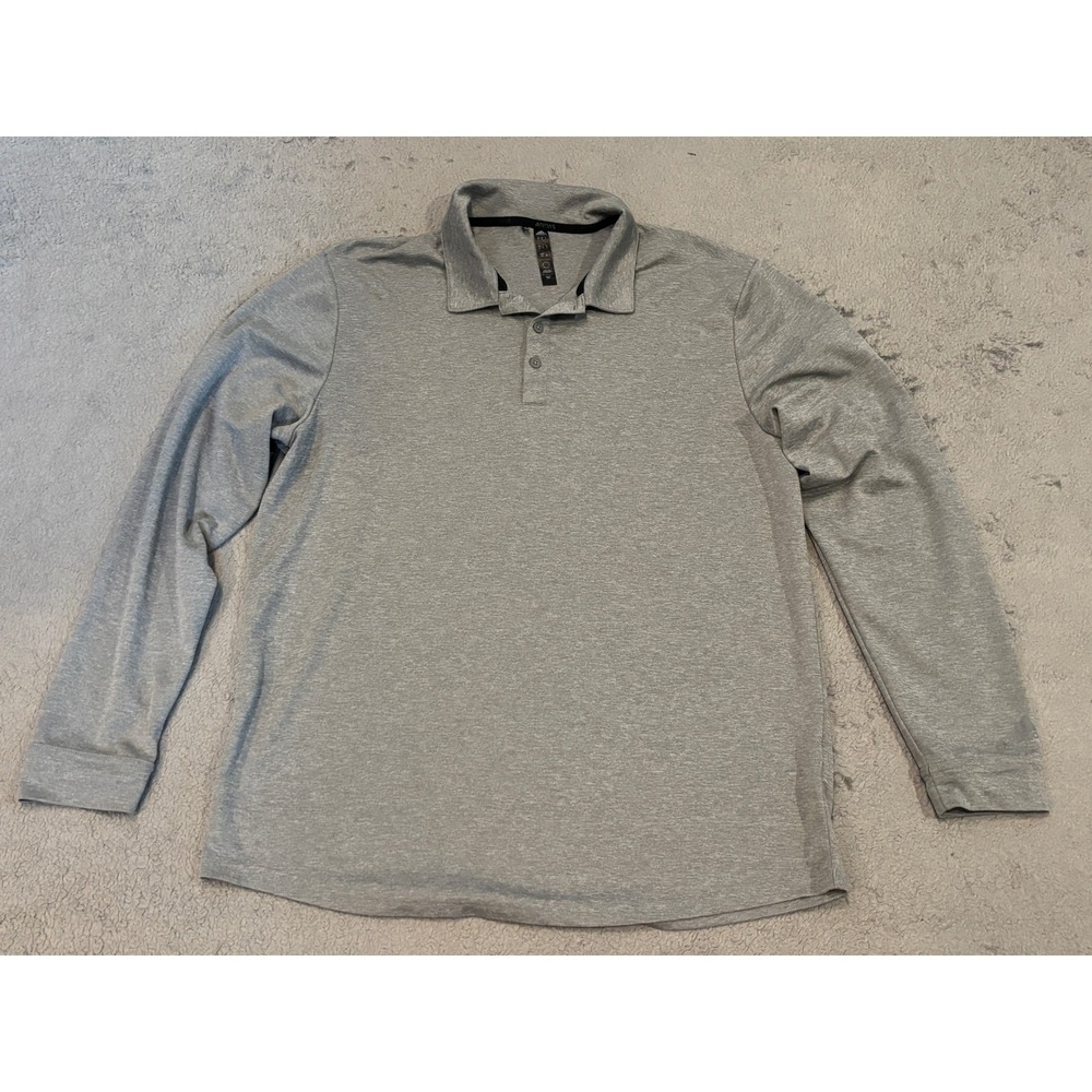 Adidas Mens Heathered Grey Long Sleeve Polo Shirt Size Large Activewear Golf